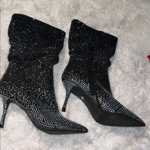 NWT Thalia Sodi Elegant Black Rhinestone Stiletto Boots